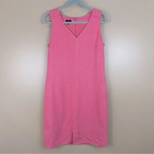 Talbots Pink Tweed Classic V-Neck Sleeveless Sheath Dress 8 Pockets